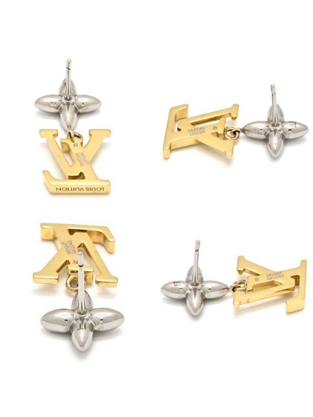 Louis Vuitton Earrings Pandant Iconic Flower Both Ears Gold Silver - Picture 5 of 10